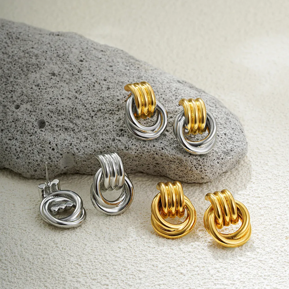 Wholesale Gold and Silver Double Color Stereo Double Ring Simple 3-layer Coil Wound Earrings