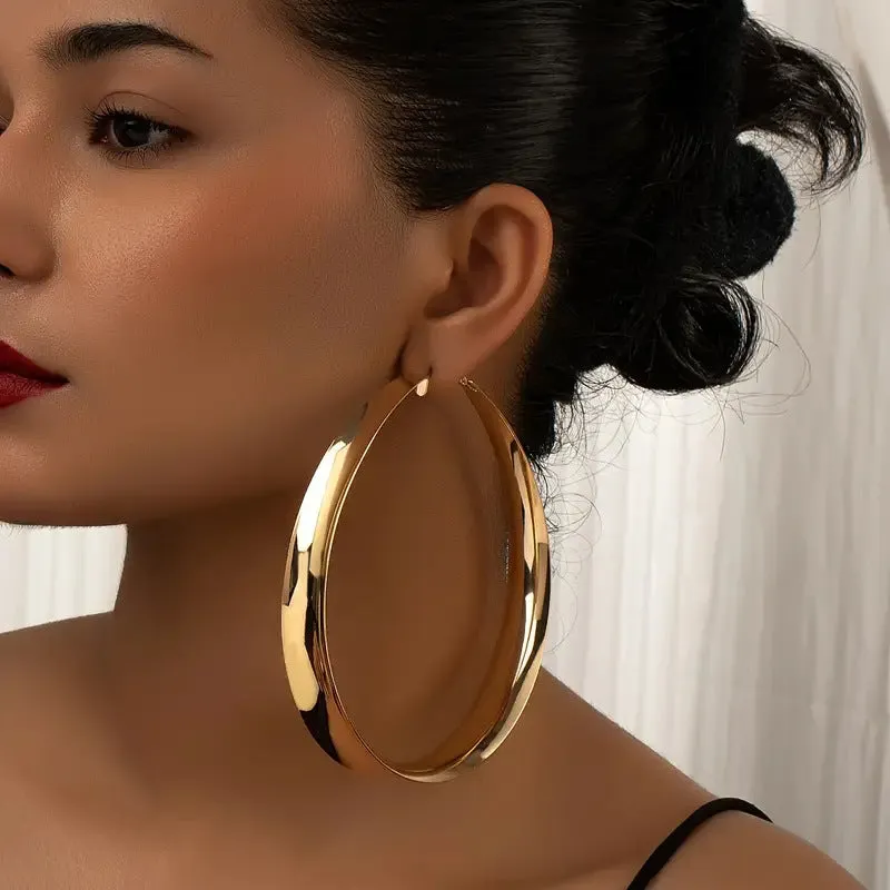 Wholesale Gold circle shape vintage plain hoop flat earrings