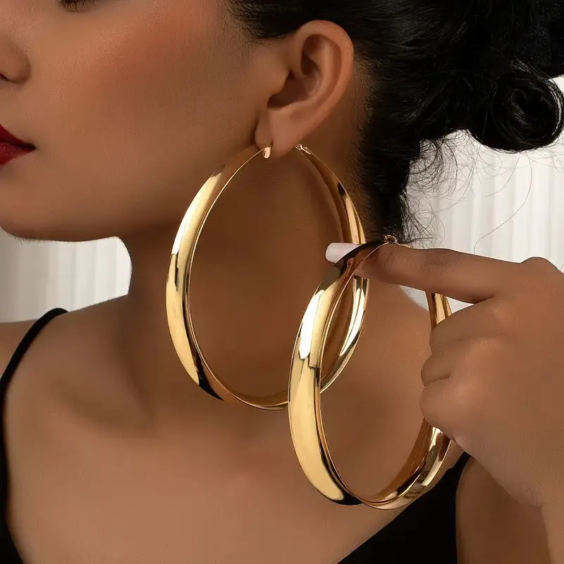 Wholesale Gold circle shape vintage plain hoop flat earrings