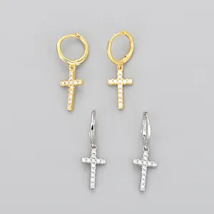 Wholesale Gold-plated cross earrings with rhinestones