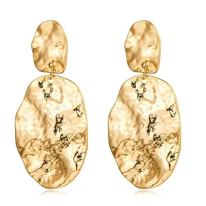 Wholesale Gold Plated metal simple geometric round beating pattern earrings