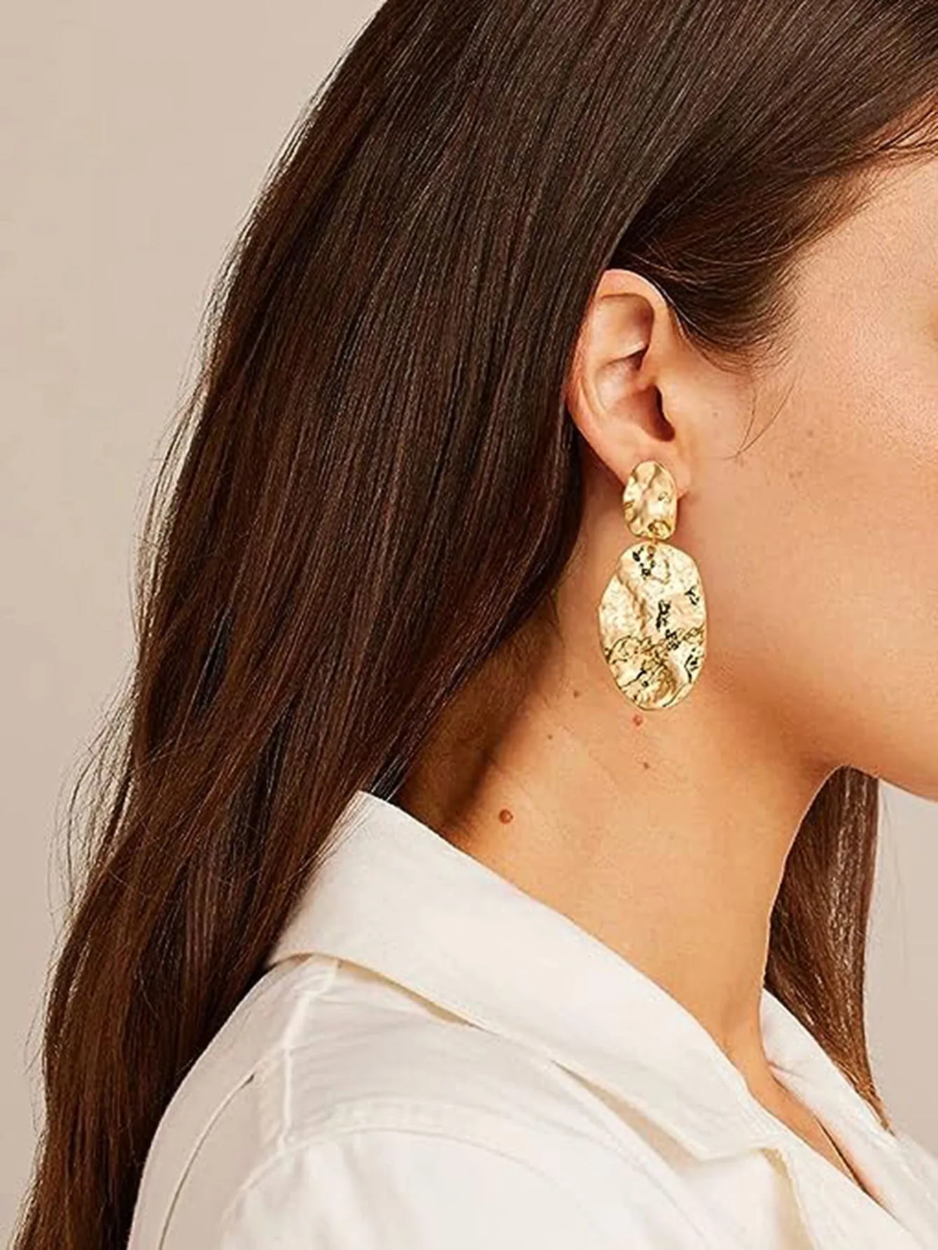 Wholesale Gold Plated metal simple geometric round beating pattern earrings