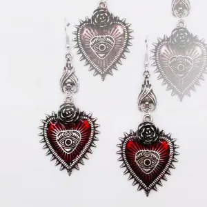 Wholesale gothic punk wind field rose heart-shaped Blood Devil eye drop oil bat earrings
