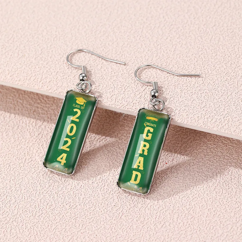 Wholesale graduation season letters school Carnival rectangular pendant glass earrings
