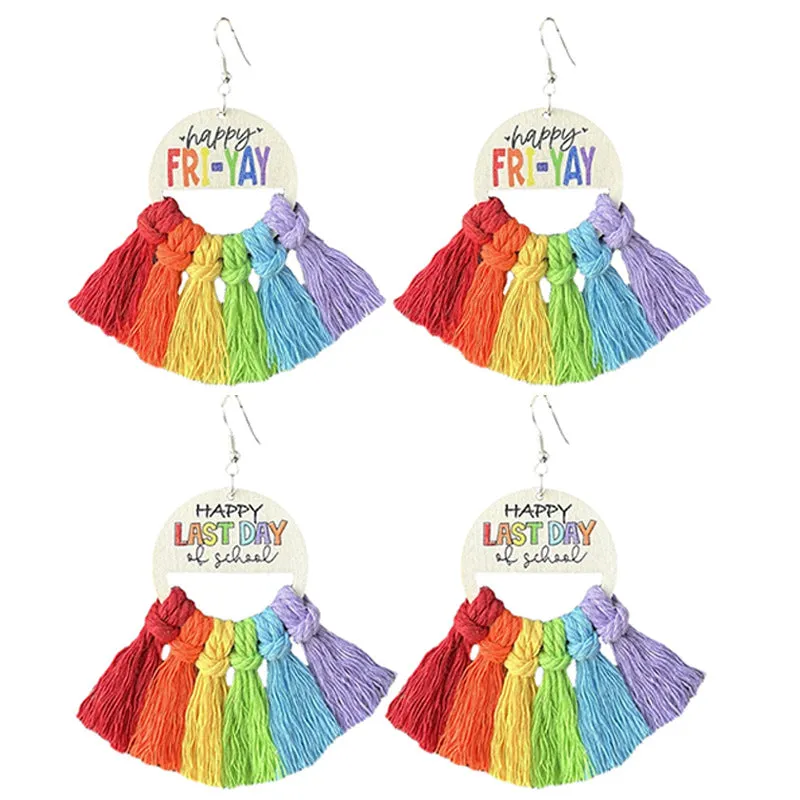 Wholesale Graduation season wooden braided tassel earrings