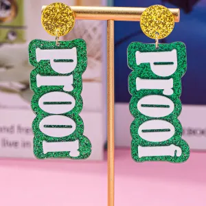Wholesale Green Acrylic Glitter Letter Personalized Carnival Ladies Gift Earrings