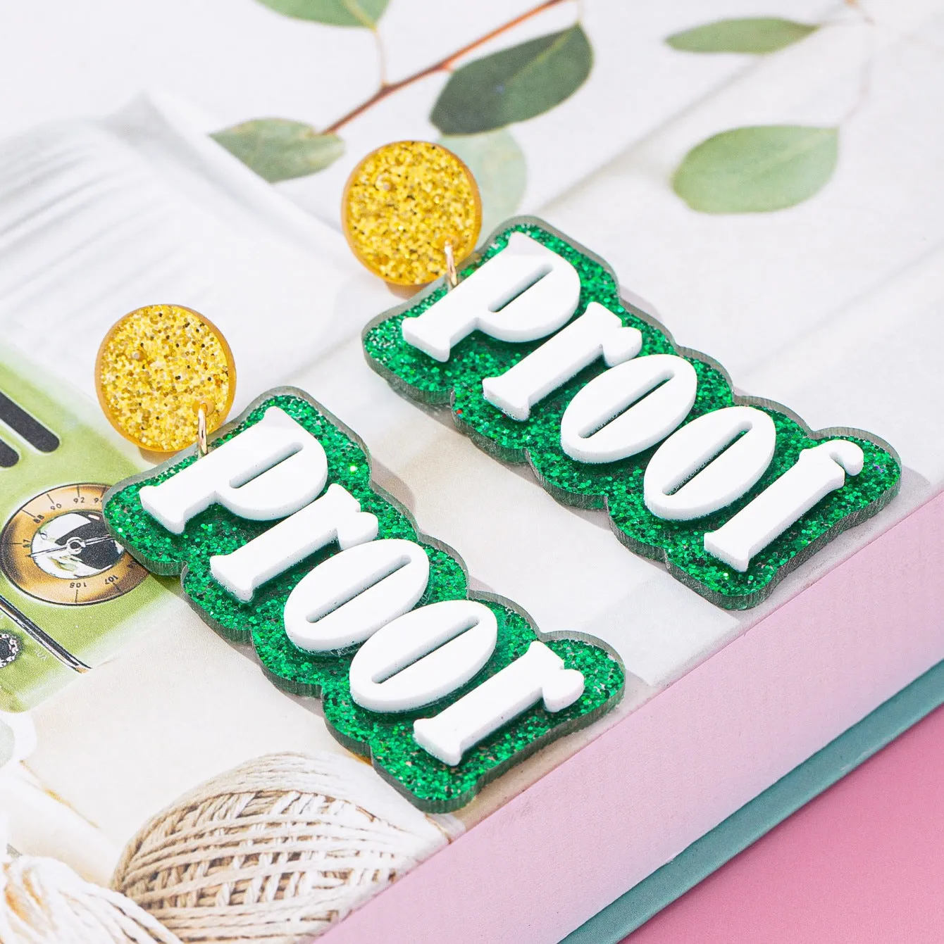Wholesale Green Acrylic Glitter Letter Personalized Carnival Ladies Gift Earrings