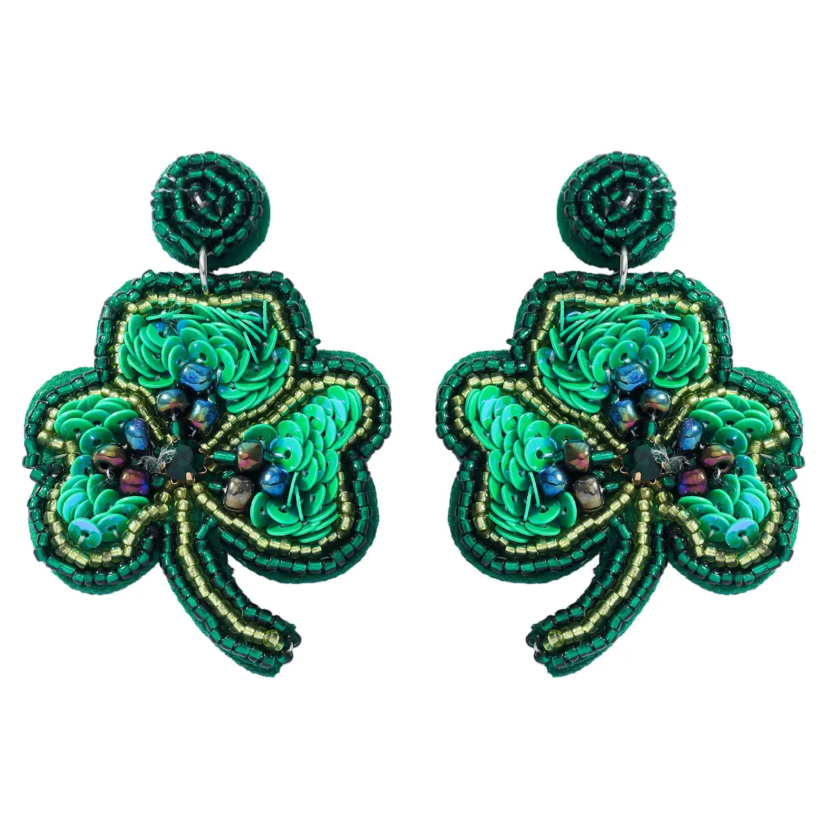 Wholesale Green Rice Bead Saint Patrick Clover Holiday Party Earrings