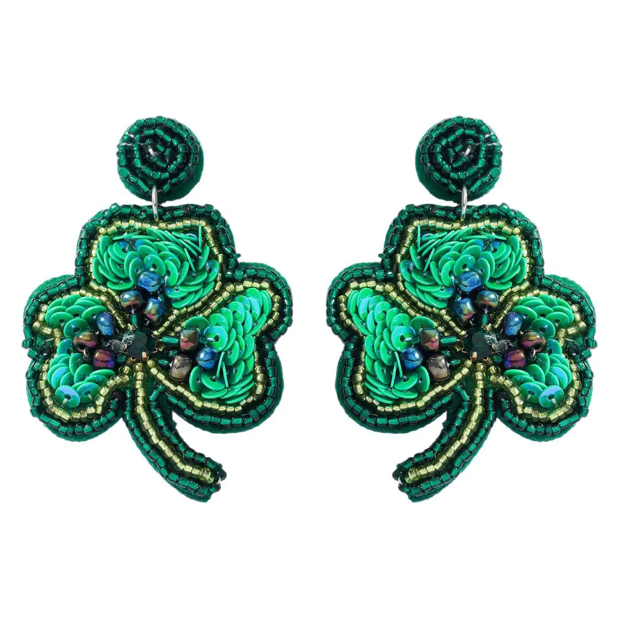 Wholesale Green Rice Bead Saint Patrick Clover Holiday Party Earrings