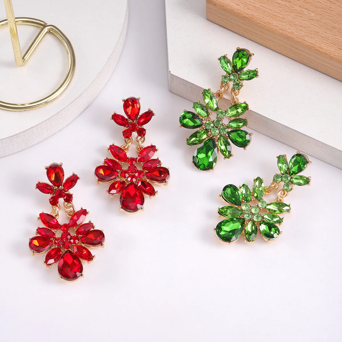 Wholesale Green St. Parcret festival irregular crystal flower earrings