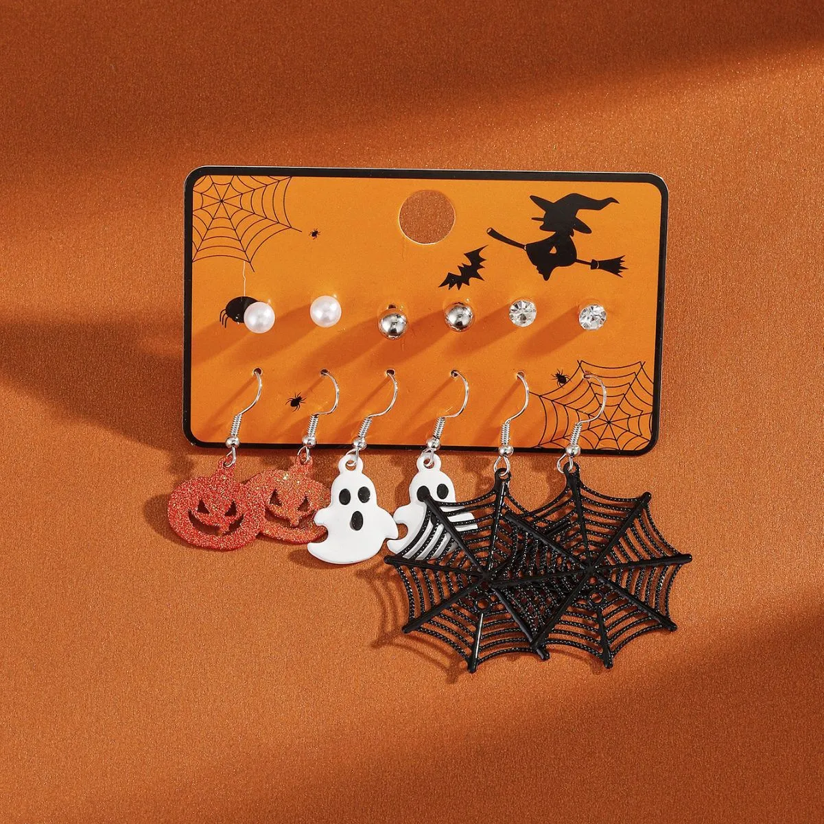 Wholesale Halloween 6 Pairs of Spider Web Pumpkin Ghost Earrings