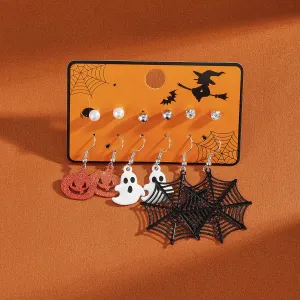 Wholesale Halloween 6 Pairs of Spider Web Pumpkin Ghost Earrings