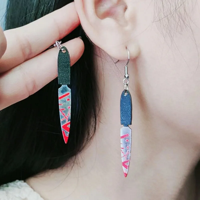 Wholesale Halloween Acrylic Print Blood Knife Earrings