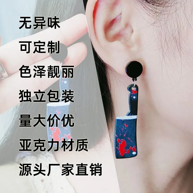 Wholesale Halloween Acrylic Print Blood Knife Earrings
