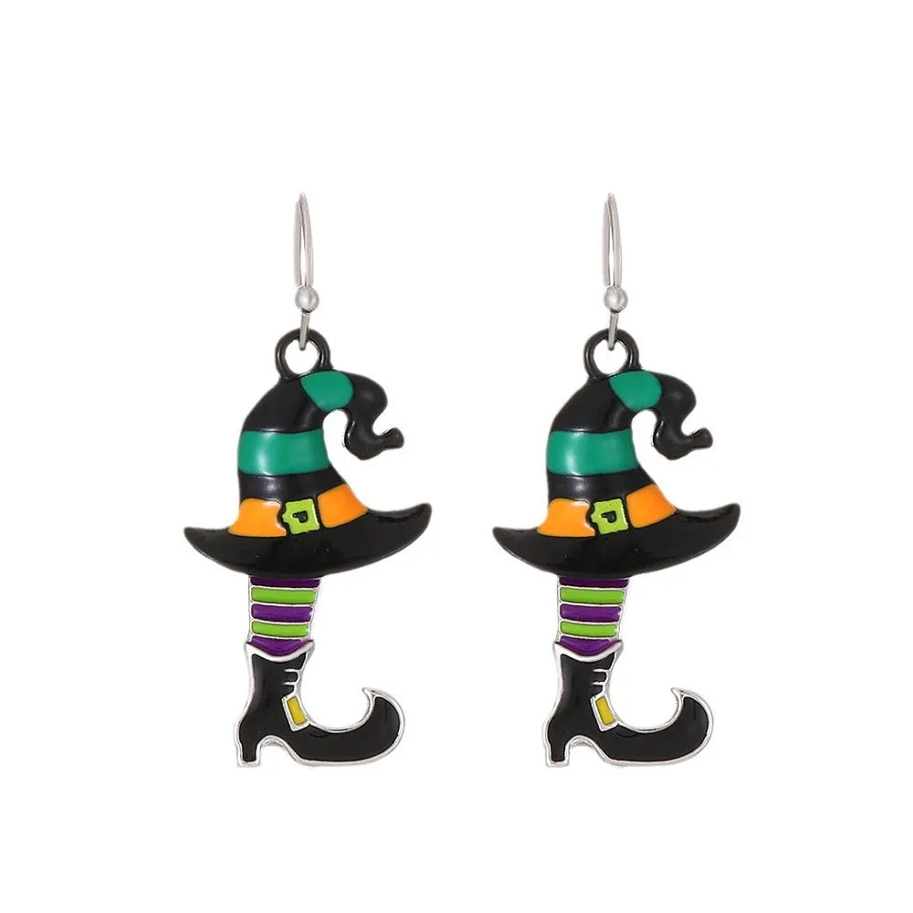 Wholesale Halloween Alloy Diamond Drop Earrings Retro Fashion Hat Shoes Earrings