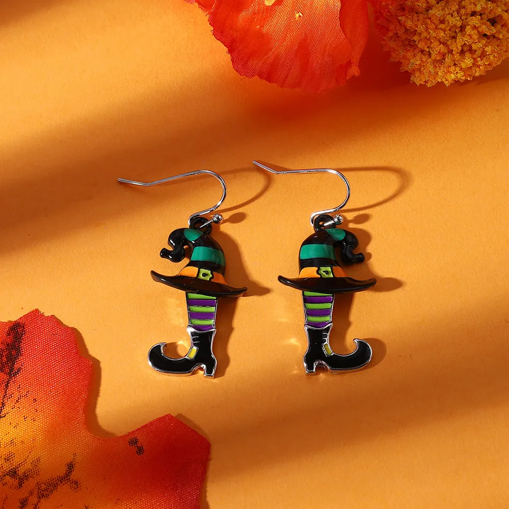 Wholesale Halloween Alloy Diamond Drop Earrings Retro Fashion Hat Shoes Earrings