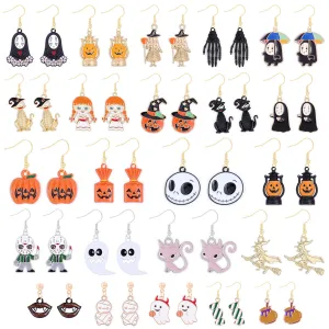 Wholesale Halloween Alloy Oil Dripping Funny Horror Pirate Skull Pumpkin Earrings