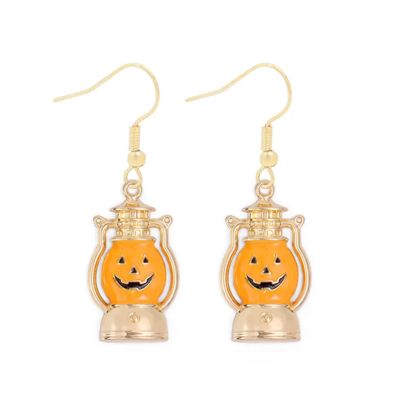 Wholesale Halloween Alloy Oil Dripping Funny Horror Pirate Skull Pumpkin Earrings