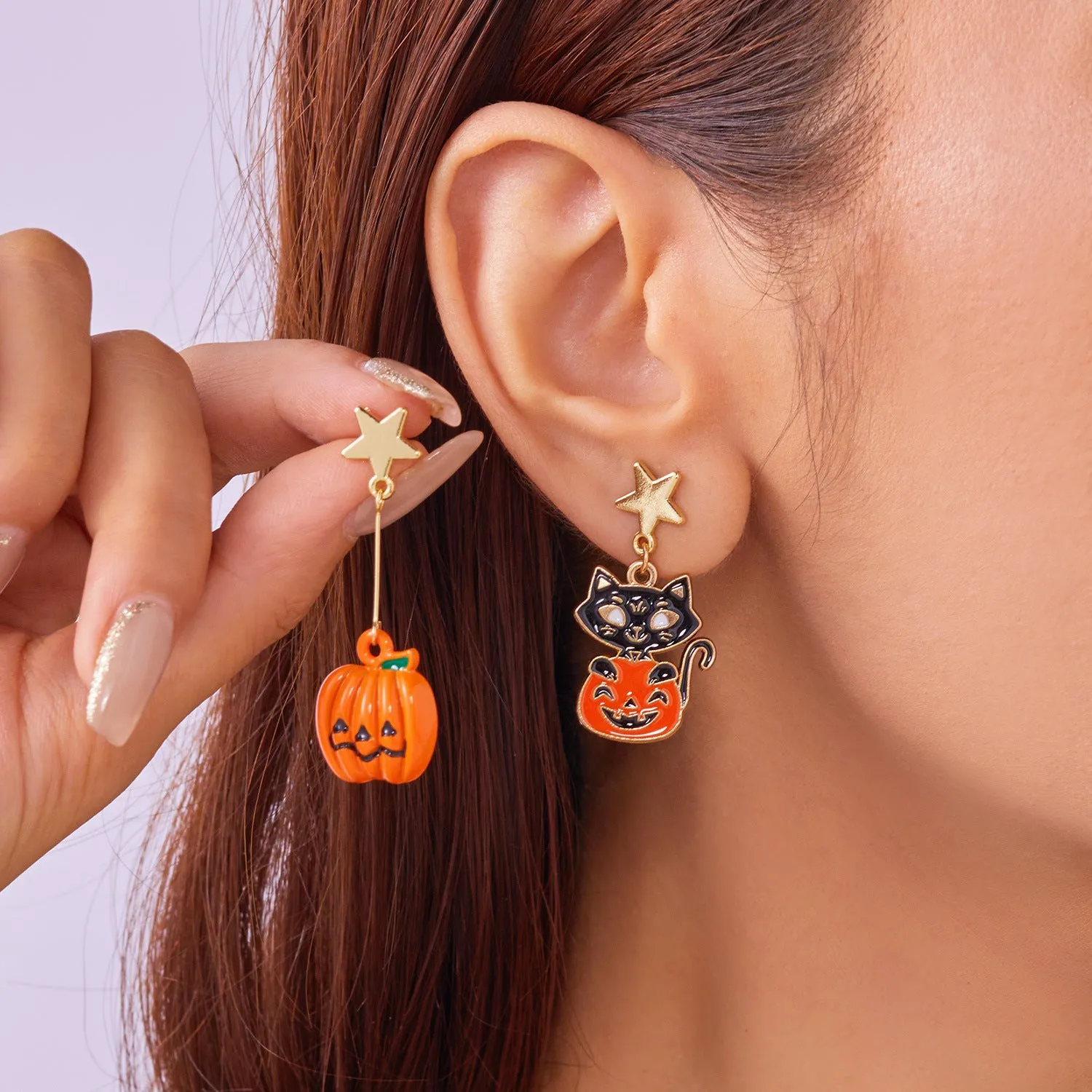 Wholesale Halloween Asymmetrical Pumpkin Ghost Earrings