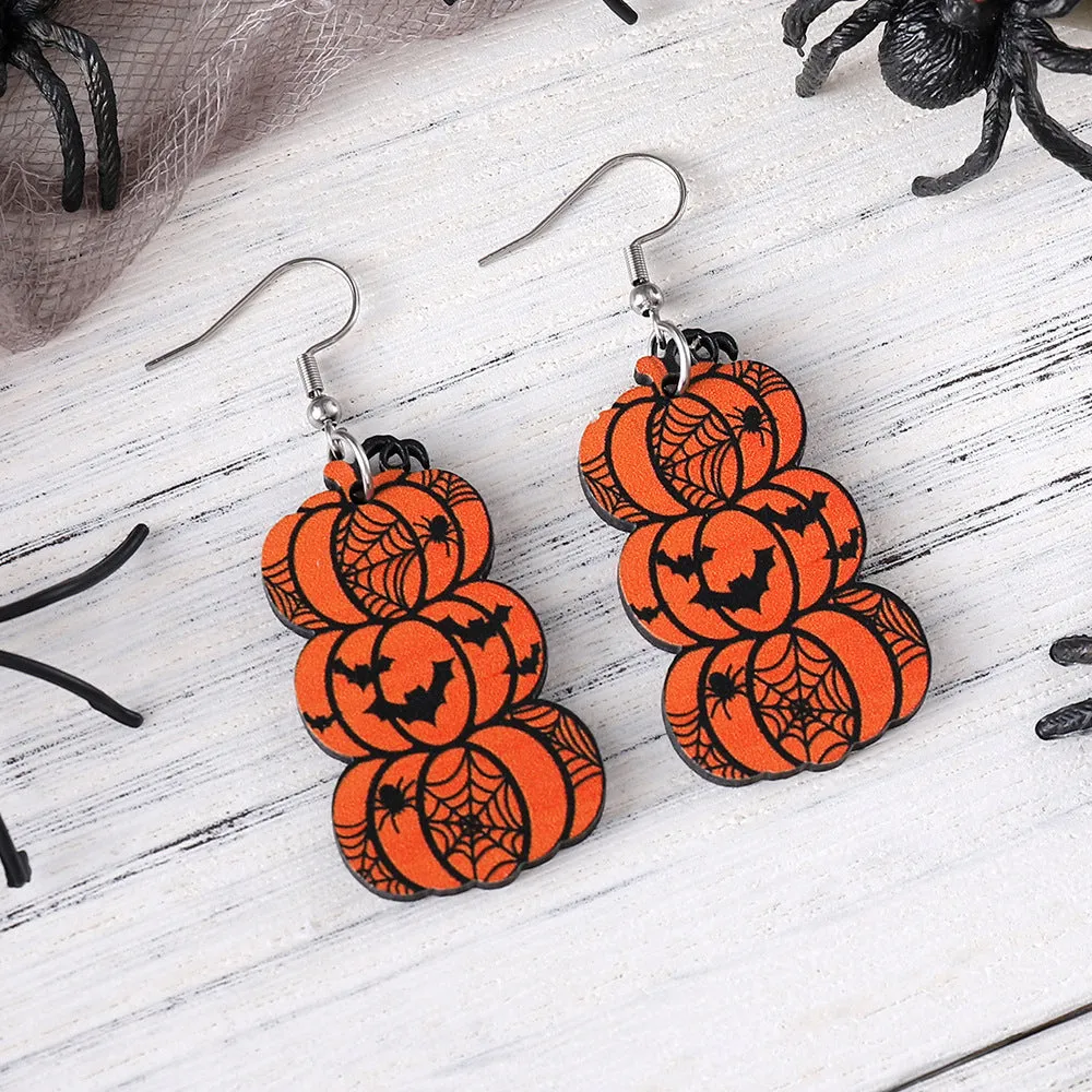 Wholesale Halloween Bat Ghost Face Pumpkin Wooden Earrings