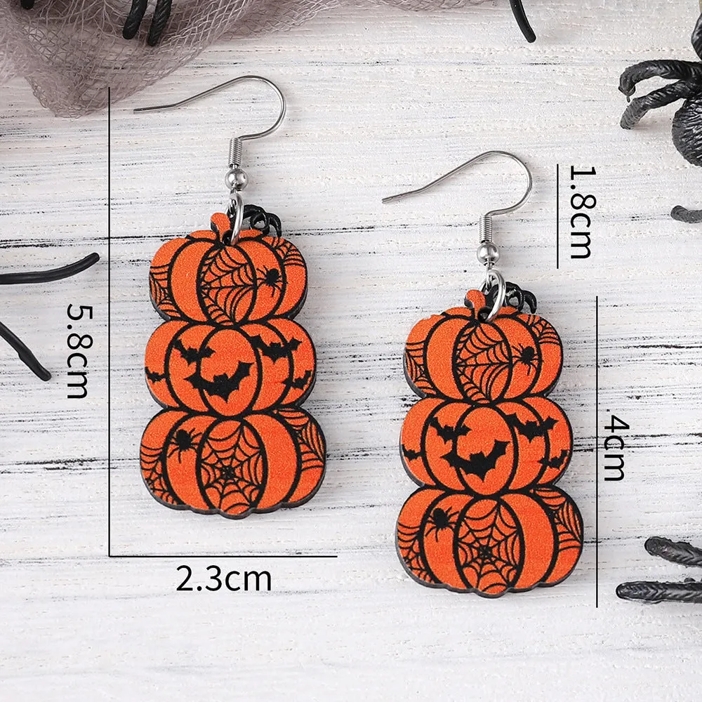 Wholesale Halloween Bat Ghost Face Pumpkin Wooden Earrings