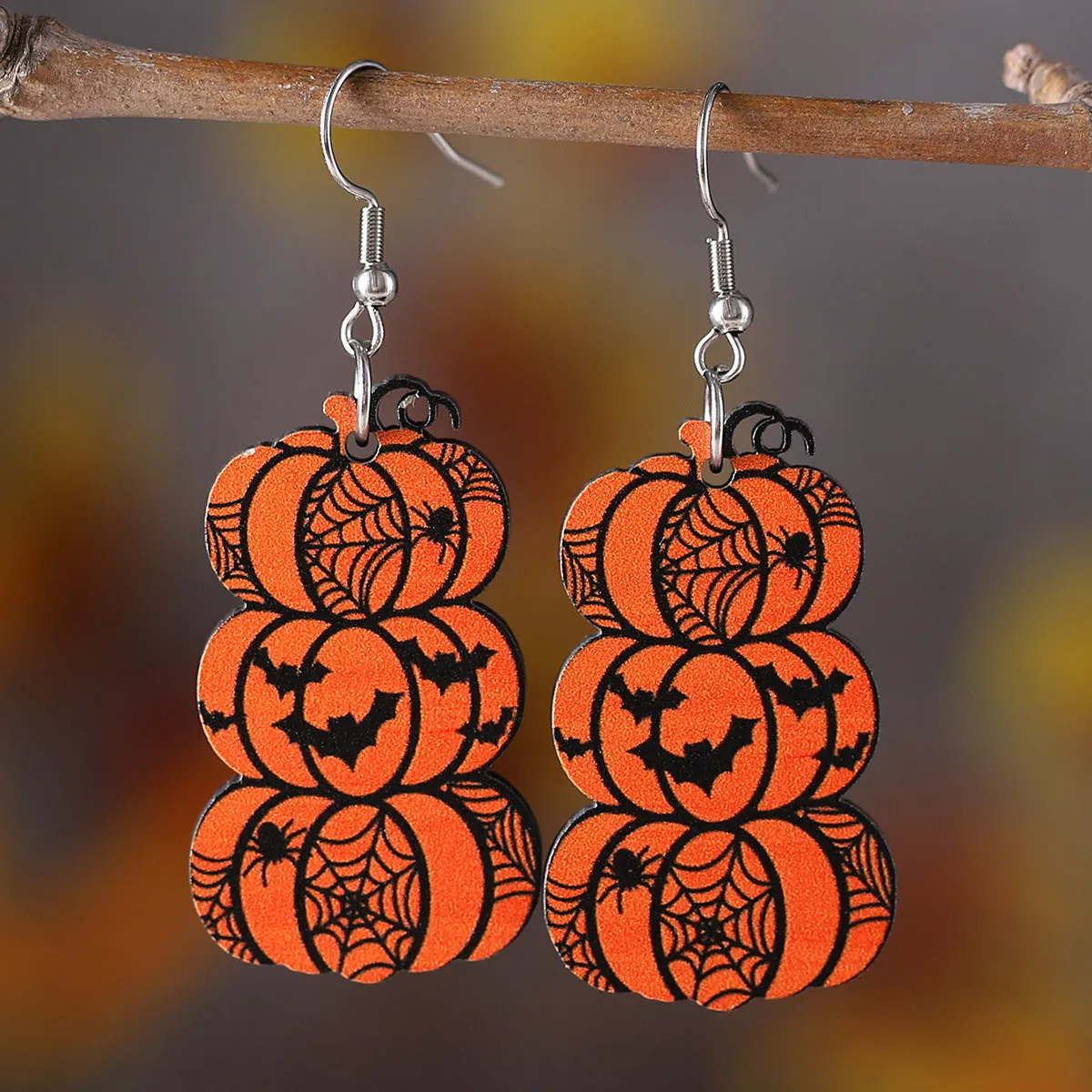 Wholesale Halloween Bat Ghost Face Pumpkin Wooden Earrings