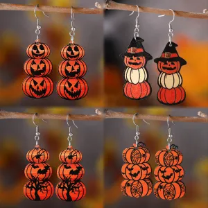Wholesale Halloween Bat Ghost Face Pumpkin Wooden Earrings