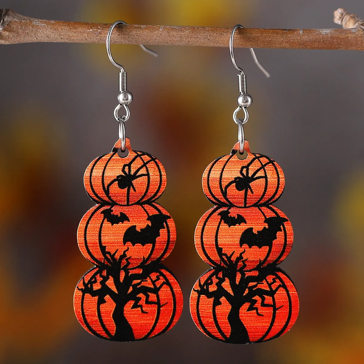 Wholesale Halloween Bat Ghost Face Pumpkin Wooden Earrings