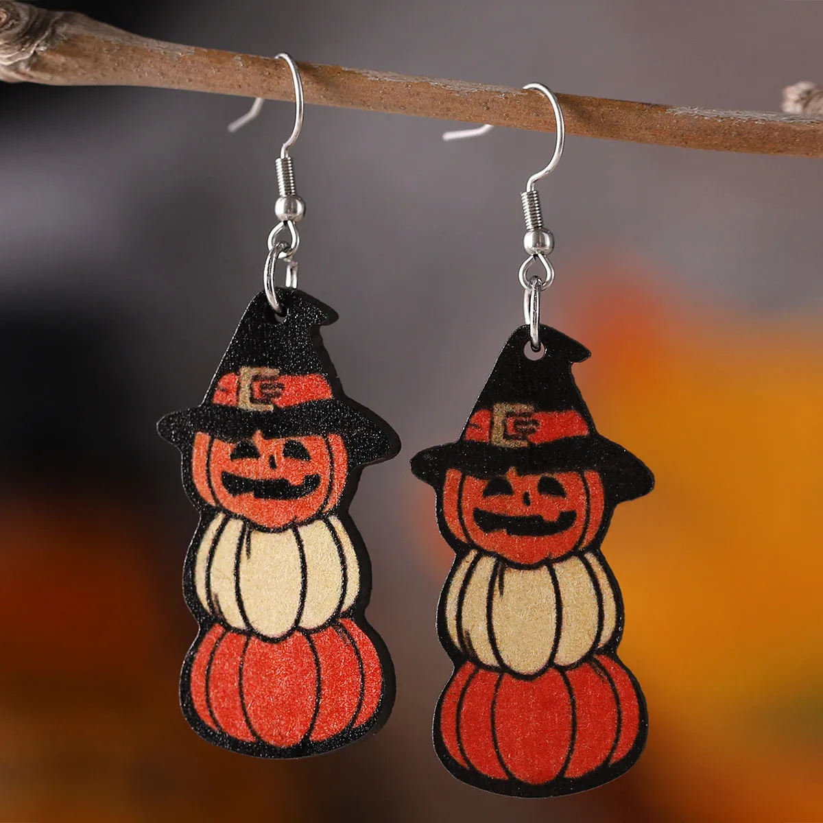 Wholesale Halloween Bat Ghost Face Pumpkin Wooden Earrings