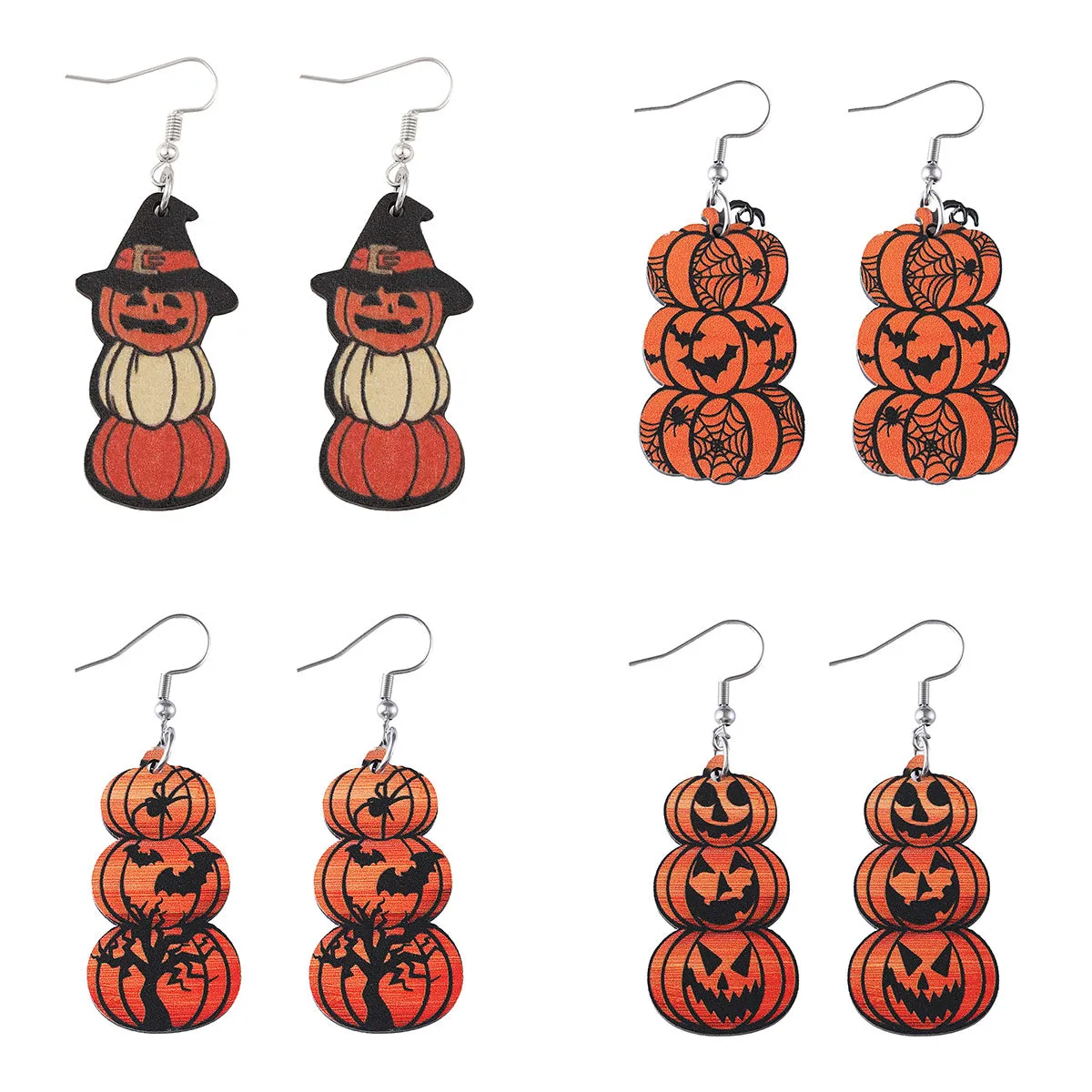 Wholesale Halloween Bat Ghost Face Pumpkin Wooden Earrings