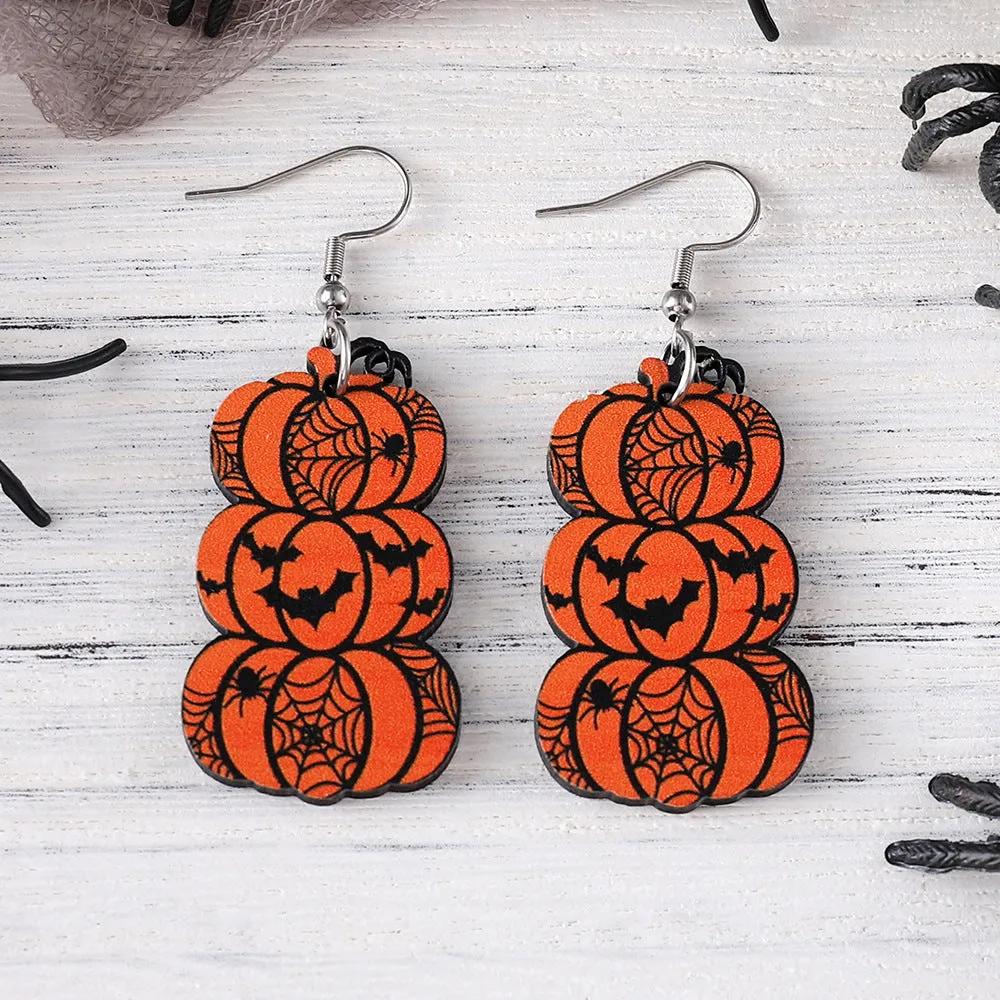 Wholesale Halloween Bat Ghost Face Pumpkin Wooden Earrings
