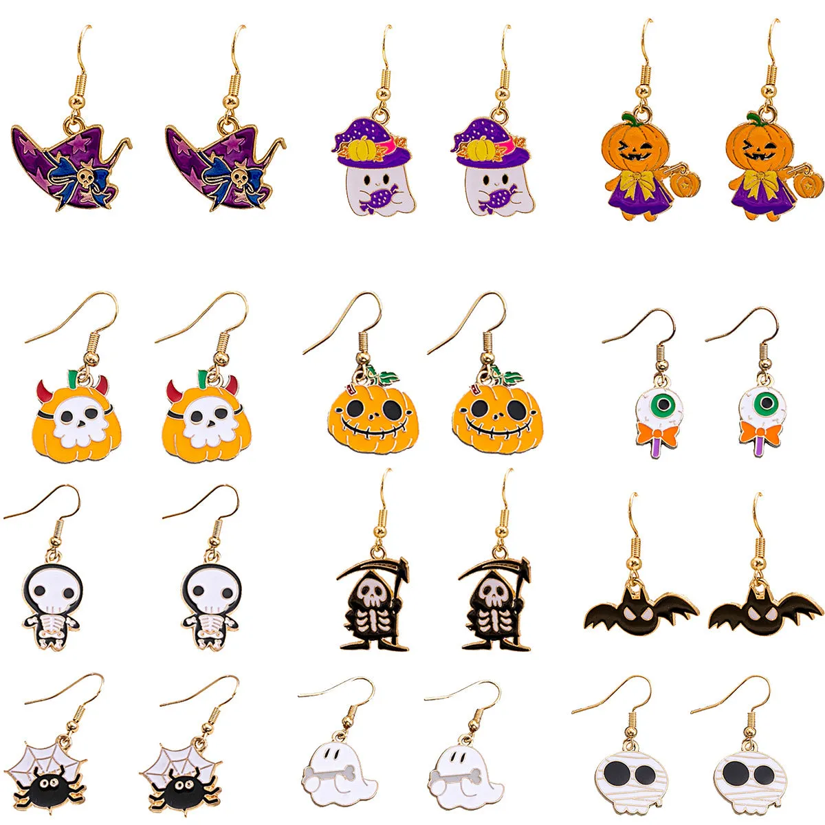 Wholesale Halloween Bat Pumpkin Funny Horror Skull Eye Earrings