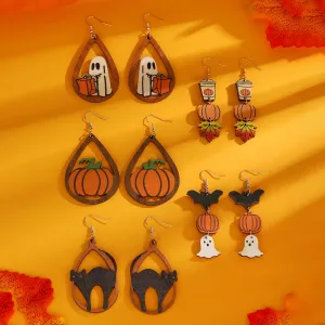 Wholesale Halloween Black Cat Ghost Pumpkin Spliced Drop Earrings