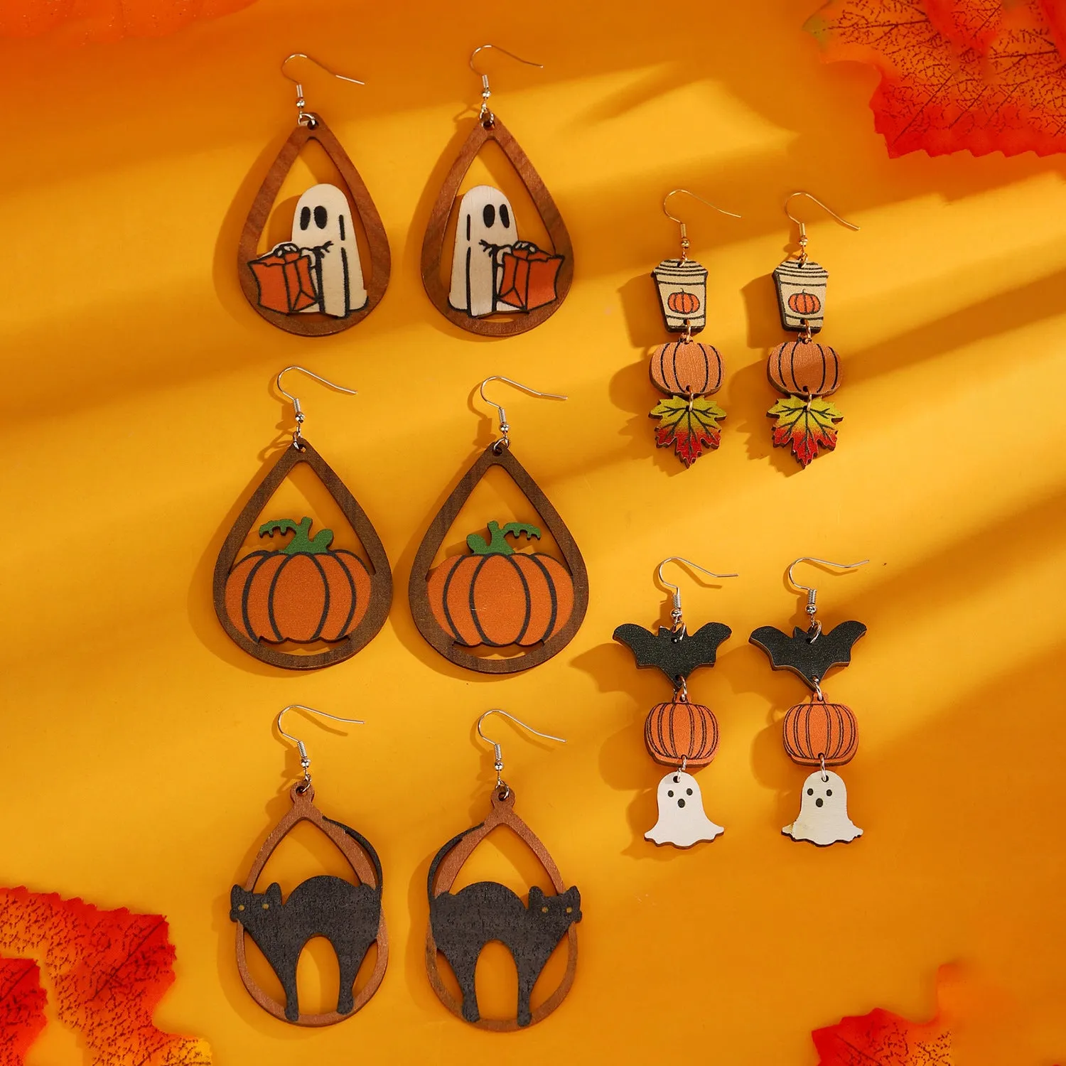 Wholesale Halloween Black Cat Ghost Pumpkin Spliced Drop Earrings