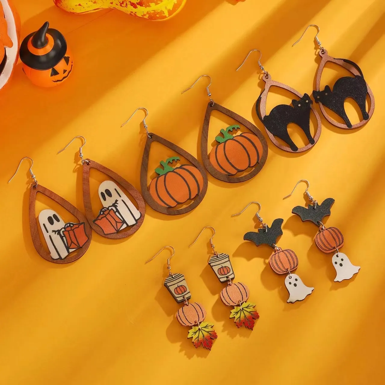 Wholesale Halloween Black Cat Ghost Pumpkin Spliced Drop Earrings