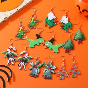 Wholesale Halloween Christmas Tree Bells Little Dinosaur Cane Demon Funny Earrings