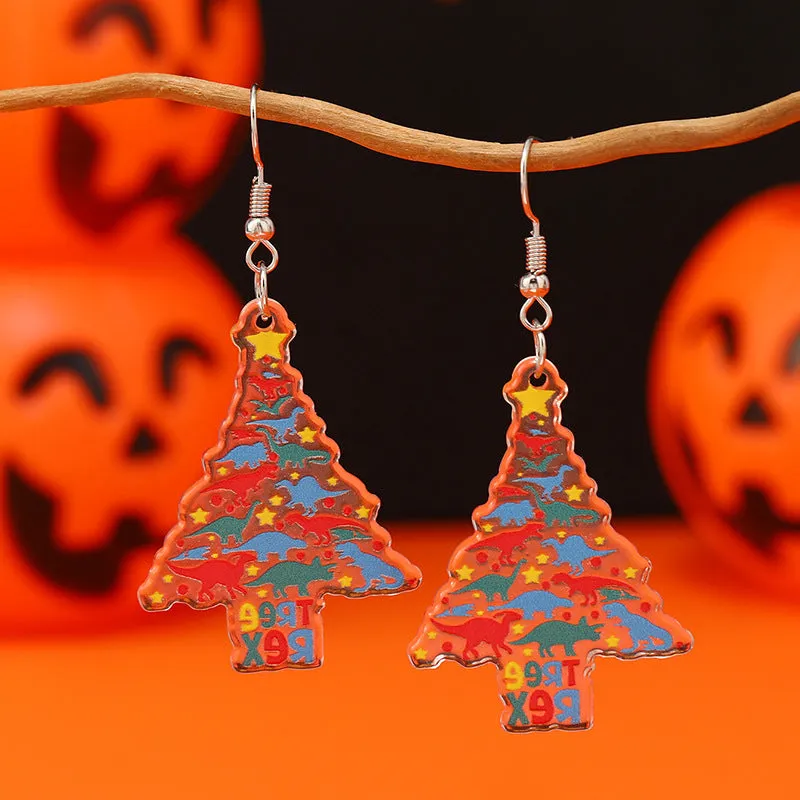 Wholesale Halloween Christmas Tree Bells Little Dinosaur Cane Demon Funny Earrings