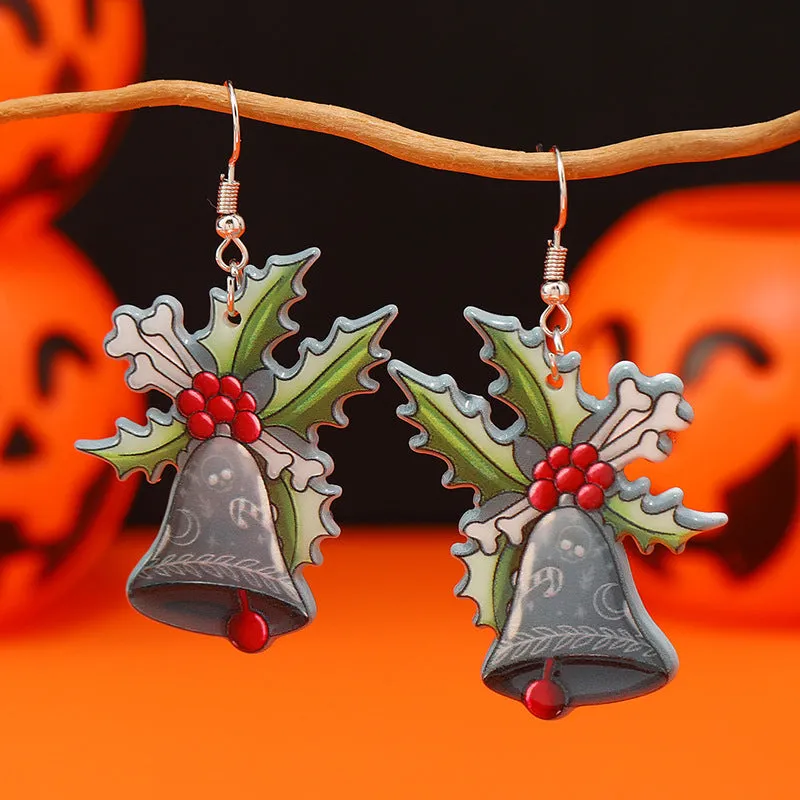 Wholesale Halloween Christmas Tree Bells Little Dinosaur Cane Demon Funny Earrings