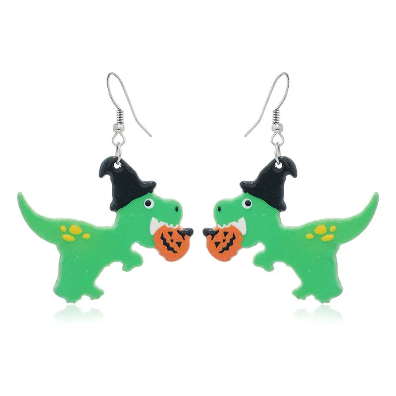 Wholesale Halloween Christmas Tree Bells Little Dinosaur Cane Demon Funny Earrings