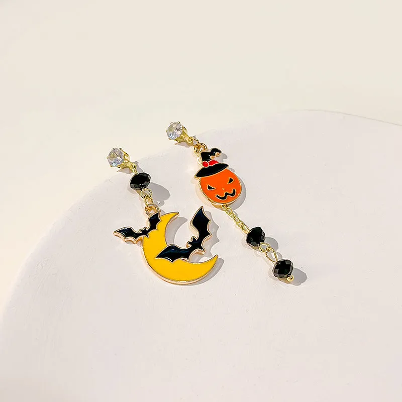 Wholesale Halloween Color Matching Cartoon All-match Pumpkin Ghost 925 Silver Needle Earrings