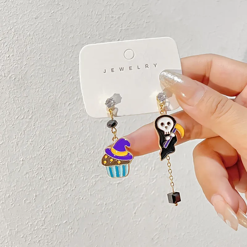 Wholesale Halloween Color Matching Cartoon All-match Pumpkin Ghost 925 Silver Needle Earrings