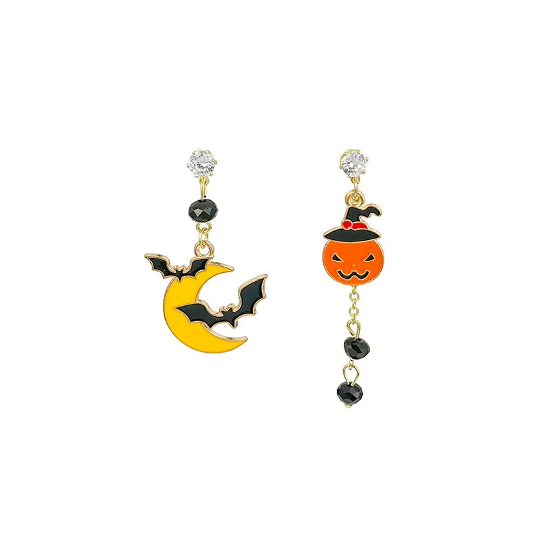 Wholesale Halloween Color Matching Cartoon All-match Pumpkin Ghost 925 Silver Needle Earrings
