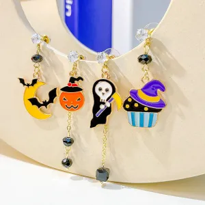 Wholesale Halloween Color Matching Cartoon All-match Pumpkin Ghost 925 Silver Needle Earrings