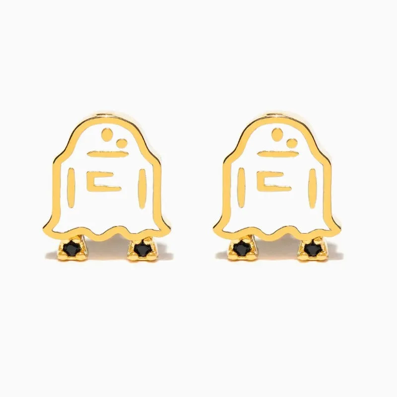 Wholesale Halloween Creative Copper Gold-plated Funny Oil Drop Zircon Cartoon Pumpkin Ghost Earrings