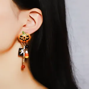 Wholesale Halloween Creative Fashion Oil Drop Funny Zircon Inlaid Pumpkin Skull Tassel Earrings