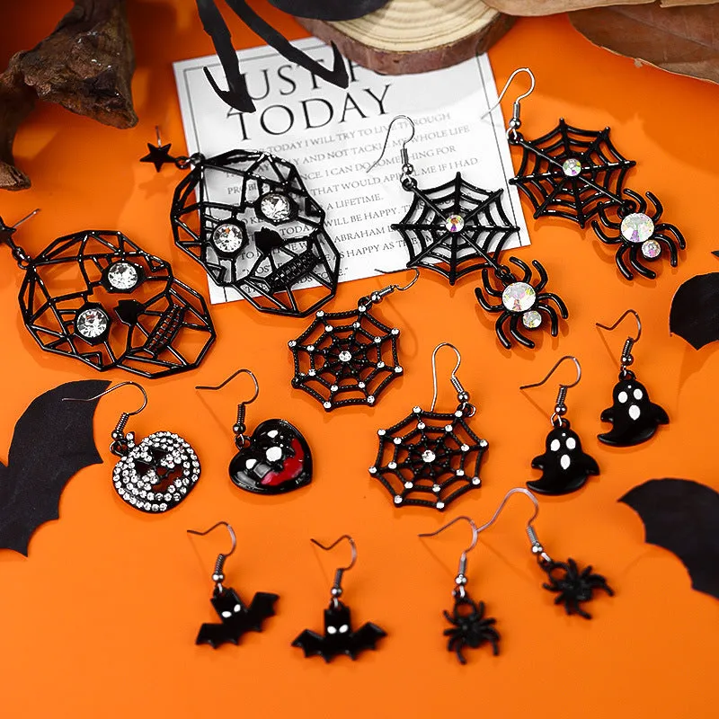 Wholesale Halloween Creative Funny Dark Ghost Bat Spider Skull Earrings