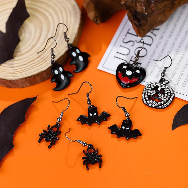 Wholesale Halloween Creative Funny Dark Ghost Bat Spider Skull Earrings