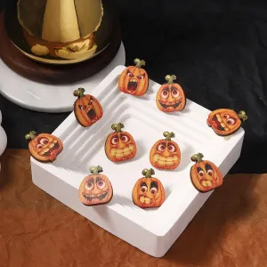 Wholesale Halloween Creative Funny Wood Printed Pumpkin Expression Pack Earrings