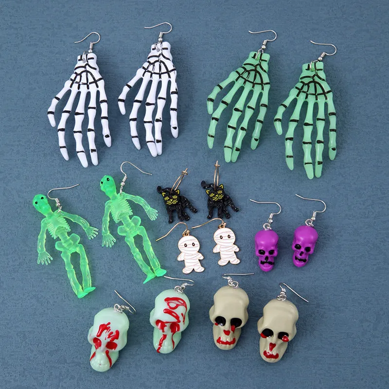 Wholesale Halloween Exaggerated Skeleton Spider Web Pumpkin Earrings