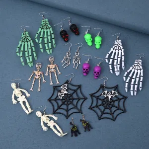 Wholesale Halloween Exaggerated Skeleton Spider Web Pumpkin Earrings
